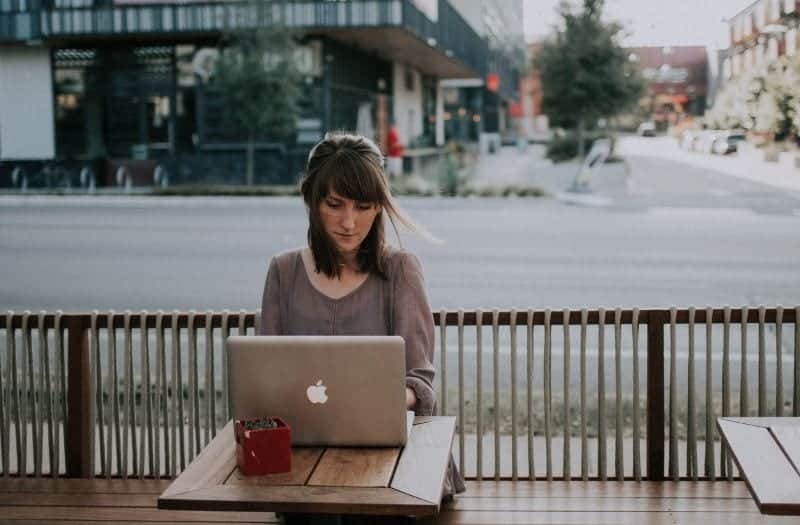 Woman working in a cafe