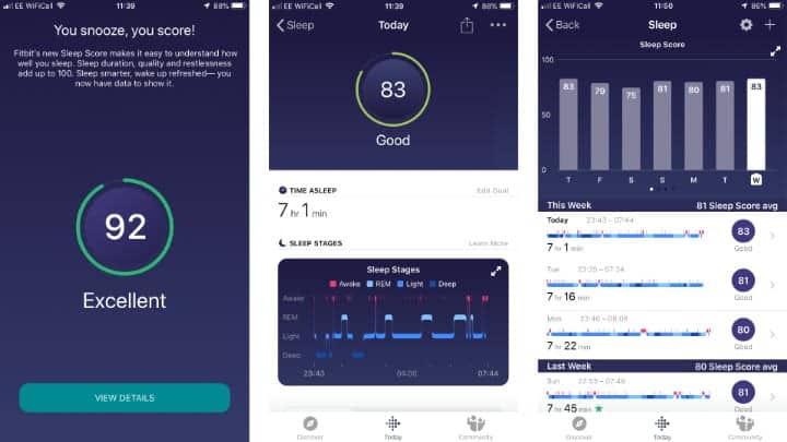 sleep score, fitbit, feautures