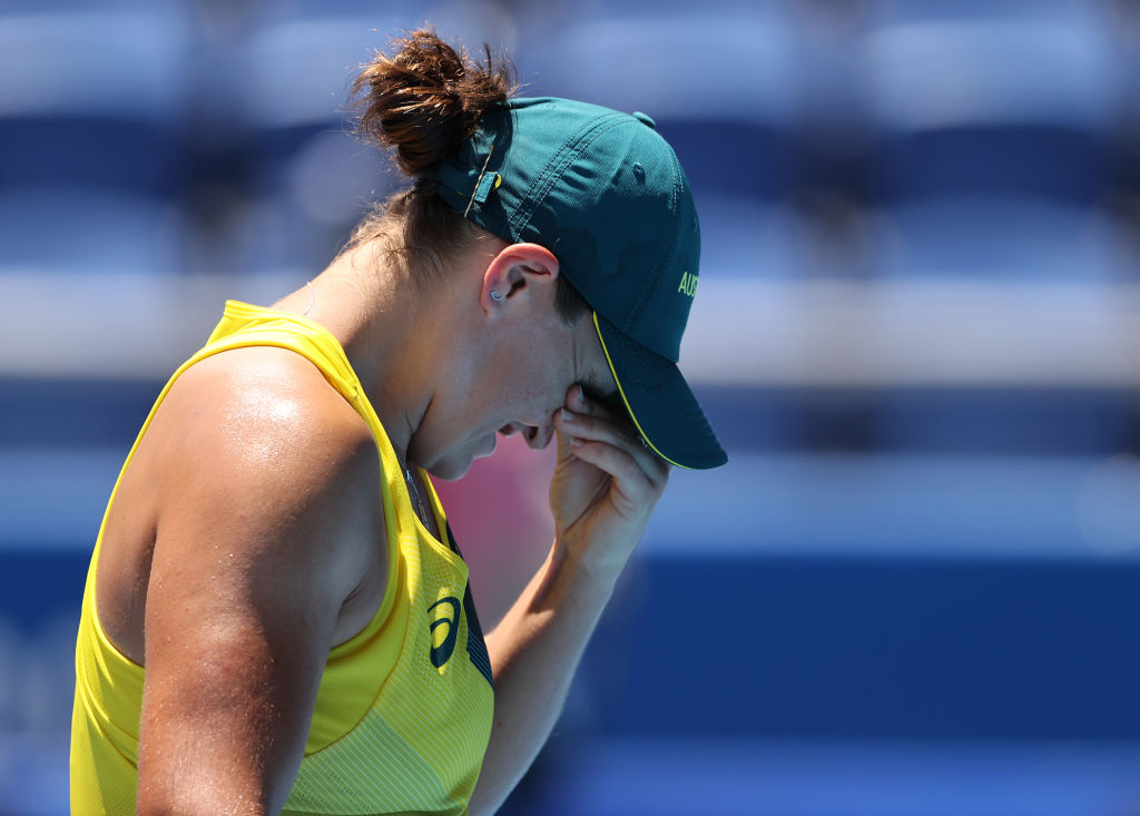 Ash Barty takes a breath