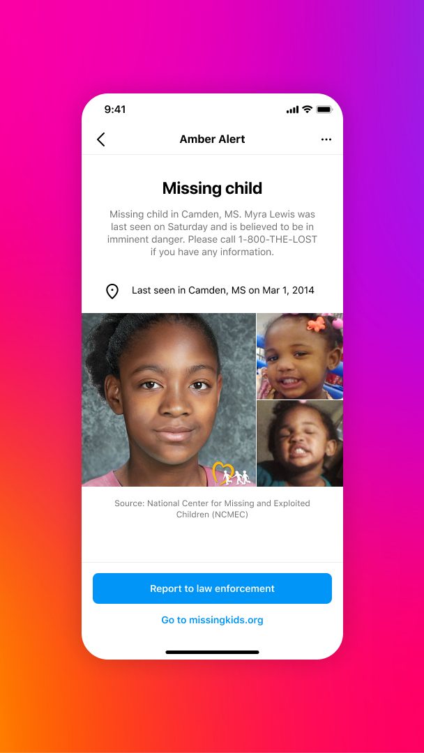 Instagram AMBER Alerts