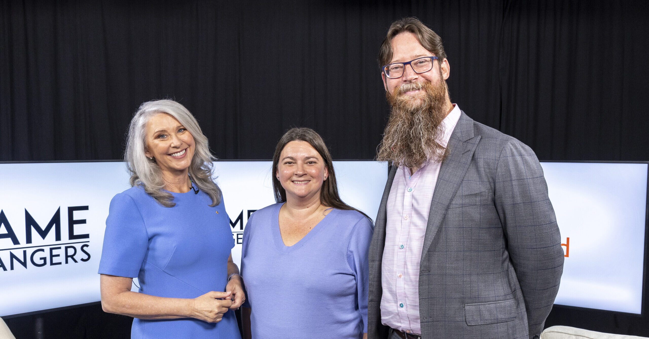 Rebecca and Zachary Zeus from Bizcubed with Tracey Spicer